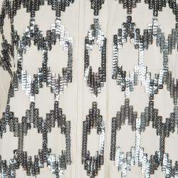 Elizabeth & James Cream Silk Sequin Embellished Track Jacket S