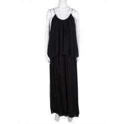 Pre Owned Elizabeth and James Black Silk Chiffon Mael Blouson Maxi Dress M