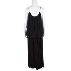Pre Owned Elizabeth and James Black Silk Chiffon Mael Blouson Maxi Dress M
