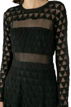 Elizabeth and James Black Embroidered Mesh Overlay Valencia Dress M