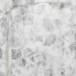 Elizabeth and James Pale Grey Floral Print Silk Embellished Handkerchief Hem Maylie Dress M