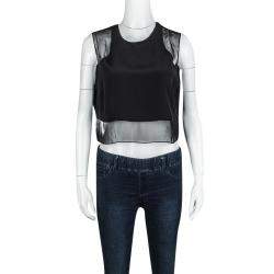 Elizabeth and James Black Silk Sheer Panel Detail Crop Top M