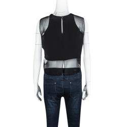 Elizabeth and James Black Silk Sheer Panel Detail Crop Top M