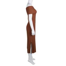 Pre Owned Elizabeth & James Brown Ribbed Knit Off Shoulder Marbella Dress S