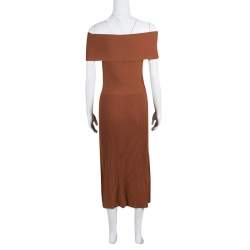 Pre Owned Elizabeth & James Brown Ribbed Knit Off Shoulder Marbella Dress S