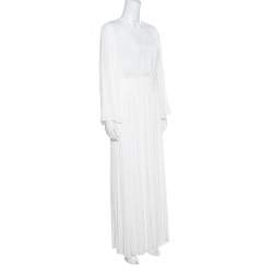 Pre Owned فستان إليزابيث آند جيمس جوسفين عاجي ظهر مفرغ بطيات S