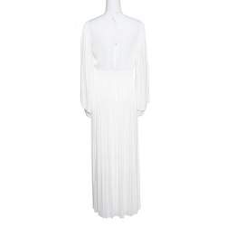 Pre Owned فستان إليزابيث آند جيمس جوسفين عاجي ظهر مفرغ بطيات S