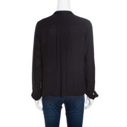 Pre Owned بلوزة إليزابيث آند جيمس كريب سوداء حواف ساتان أكمام طوي لة S