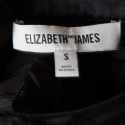 Pre Owned بلوزة إليزابيث آند جيمس كريب سوداء حواف ساتان أكمام طويلة S