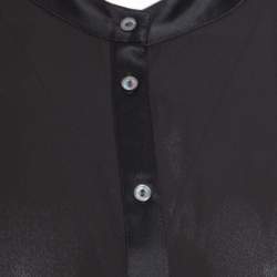 Pre Owned بلوزة إليزابيث آند جيمس كريب سوداء حواف ساتان أكمام طويلة S