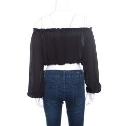 Elizabeth and James Black Sheer Silk Off Shoulder Denny Peasant Crop Top S