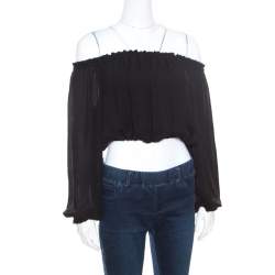 Elizabeth and James Black Sheer Silk Off Shoulder Denny Peasant Crop Top S