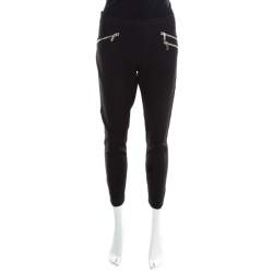 Elizabeth & James Black Stretch Knit Zip Detail Tapered Trousers M
