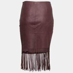 Elizabeth and James Brown Goat Leather Fringed Hem Jaxson Skirt S