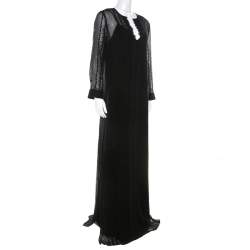 مملوكة مسبقًا Elizabeth & James Black Embroidered Silk Georgette Mia Maxi Dress L 