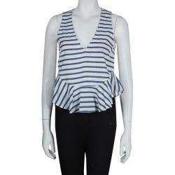 Elizabeth and James White and Blue Striped Peplum Top S