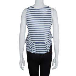 Elizabeth and James White and Blue Striped Peplum Top S