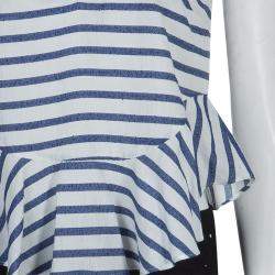 Elizabeth and James White and Blue Striped Peplum Top S