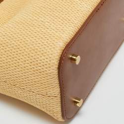 Pre Owned Elleme Cream/Brown Leather and Raffia Baozi Bucket Bag