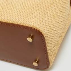 Pre Owned Elleme Cream/Brown Leather and Raffia Baozi Bucket Bag