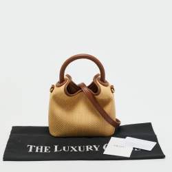 Pre Owned Elleme Cream/Brown Leather and Raffia Baozi Bucket Bag