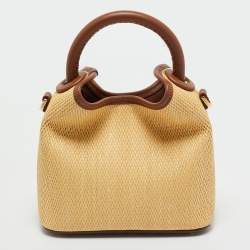 Pre Owned Elleme Cream/Brown Leather and Raffia Baozi Bucket Bag