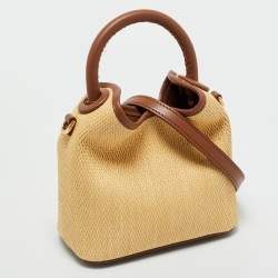 Pre Owned Elleme Cream/Brown Leather and Raffia Baozi Bucket Bag