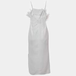 Pre Owned Elliatt Ivory/White Crepe Feather Detail Harley Midi Dress XS