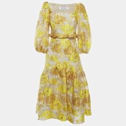 Pre Owned Elliatt Yellow Organza Cropped Ruffle Top and High Rise Skirt Prowess Set XS