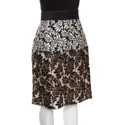 Emanuel Ungaro Monochrome Foliage Print Sequin Embellished Skirt M