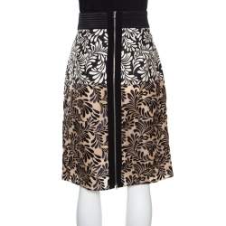 Emanuel Ungaro Monochrome Foliage Print Sequin Embellished Skirt M