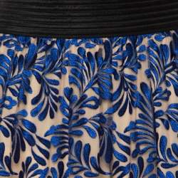 Emanuel Ungaro Royal Blue Tulle Foliage Embroidered Maxi Skirt L