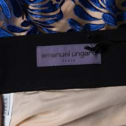 Emanuel Ungaro Royal Blue Tulle Foliage Embroidered Maxi Skirt L