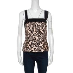 Emanuel Ungaro Monochrome Foliage Printed Silk Sleeveless Top L