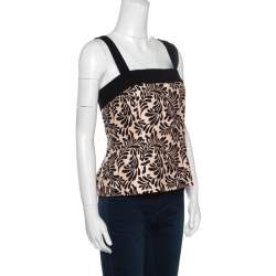 Emanuel Ungaro Monochrome Foliage Printed Silk Sleeveless Top L