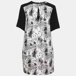 Emanuel Ungaro Textured Python Print Embellished Neck Detail Draped Shift Dress S
