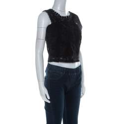 Emanuel Ungaro Ombre De La Nuit Vintage Black Lace Sleeveless Cropped Blouse M 