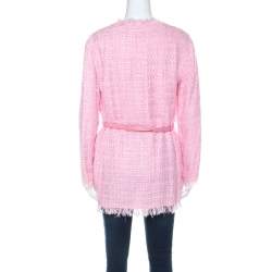 Emanuel Ungaro Pink Tweed Embellished Detail Top & Belted Jacket Set S