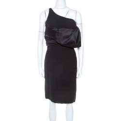 Emanuel Ungaro Black Silk Exaggerated Ruffle Shoulder Dress M