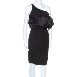 Emanuel Ungaro Black Silk Exaggerated Ruffle Shoulder Dress M