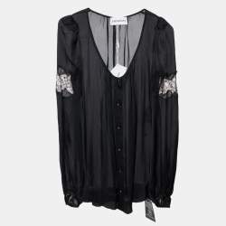 Emilio Pucci Black Silk Lace Trim Top S