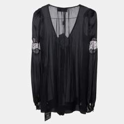 Emilio Pucci Black Silk Lace Trim Top S