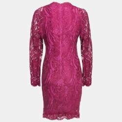 Pre Owned Emilio Pucci Pink Lace V-Neck Mini Dress M