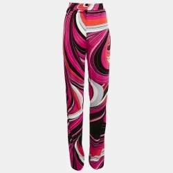 Pre Owned Emilio Pucci Pink/Multicolor Printed Velvet Jersey Pants M