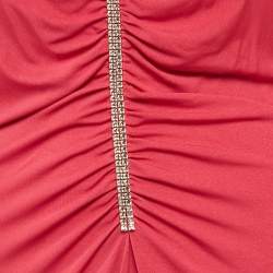 Emilio Pucci Pink Jersey Stud Detail Ruched Maxi Dress M