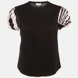 Pre Owned Pucci Black Cotton & Satin Puff Sleeve T-Shirt M