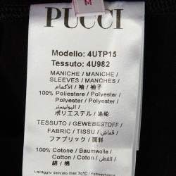 Pre Owned Pucci Black Cotton & Satin Puff Sleeve T-Shirt M