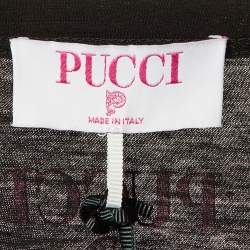 Pre Owned Pucci Black Cotton & Satin Puff Sleeve T-Shirt M