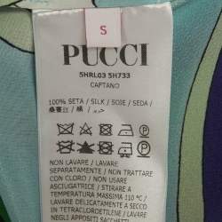 Pre Owned Emilio Pucci Green Printed Silk Mini Kaftan Dress S