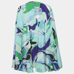 Pre Owned Emilio Pucci Green Printed Silk Mini Kaftan Dress S